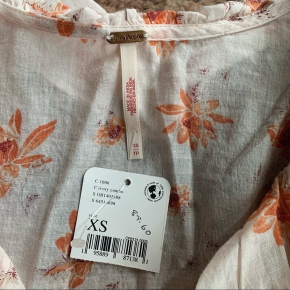 Free People Amanda Ruffle Top Ivory Floral - Picture 9 of 11